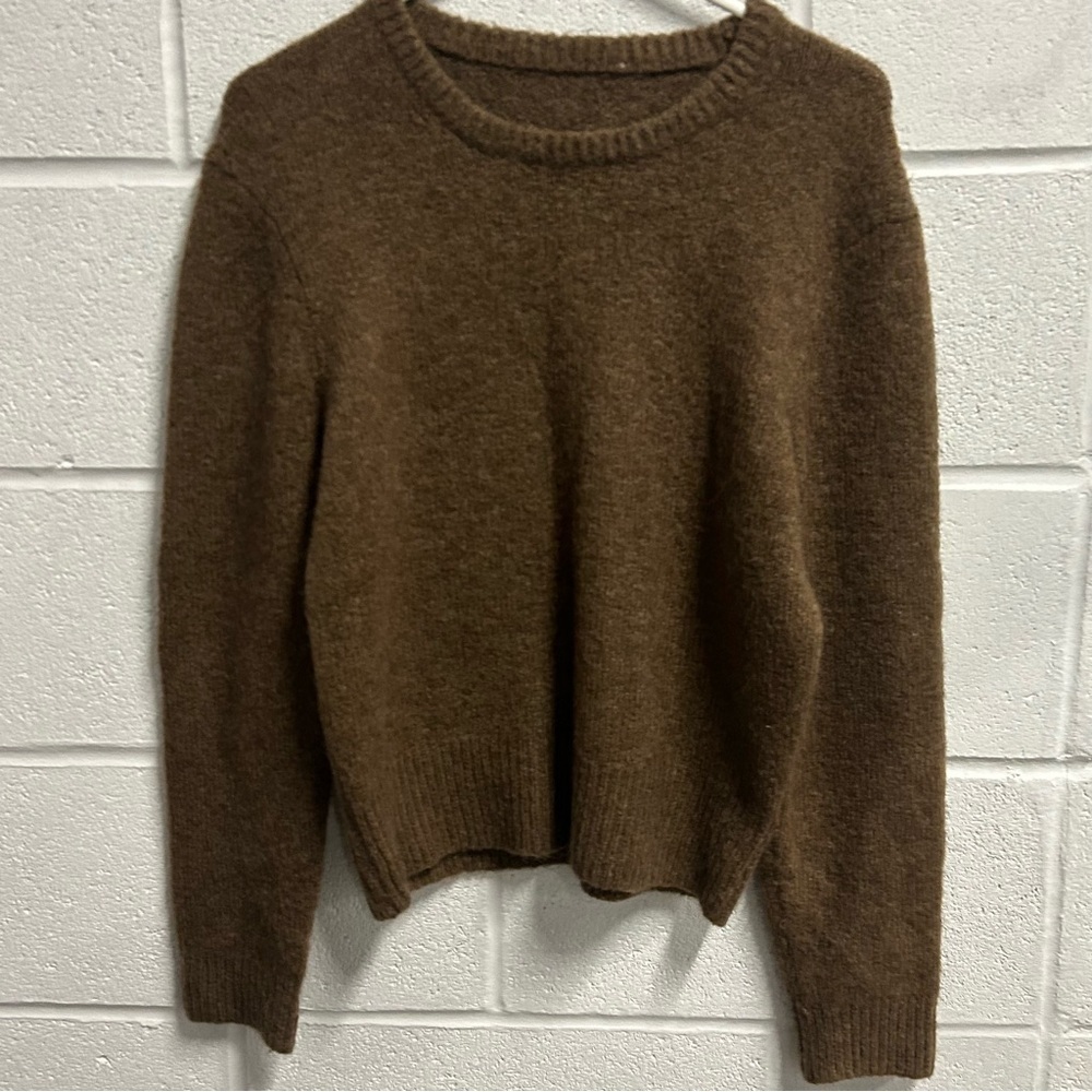 Women’s Brown Alpaca Wool Blend Sweater S/M Warm Fuzzy Knit Minalmist Neutral
